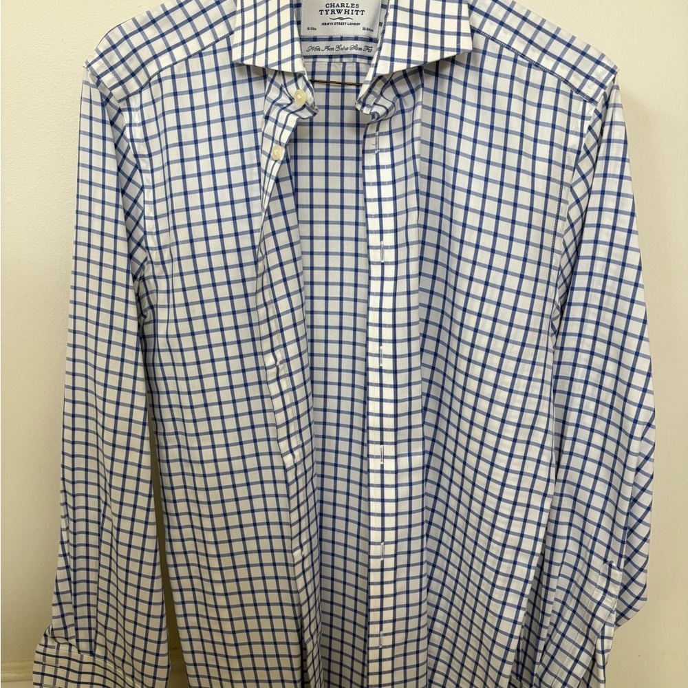 Charles Tyrwhitt White and Blue Grid Men's Shirt